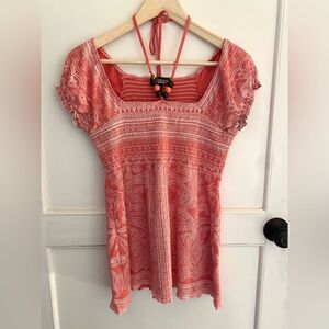 Y2K Coral Boho Top